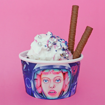 Space Cream branding color cup design finland finnish girly icecream illustration packagedesign pattern print space