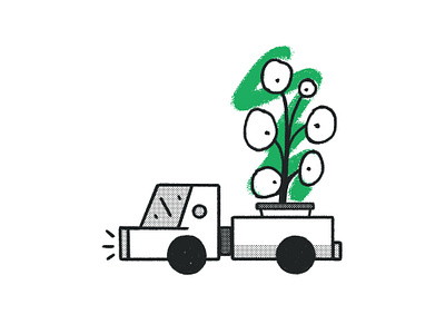 Pilea Express brooklyn ny brush deliver delivery doodle green halftone orgnaic pattern pilea pilea peperomioides plant plant illustration planter pot rough texture truck urban vehicle