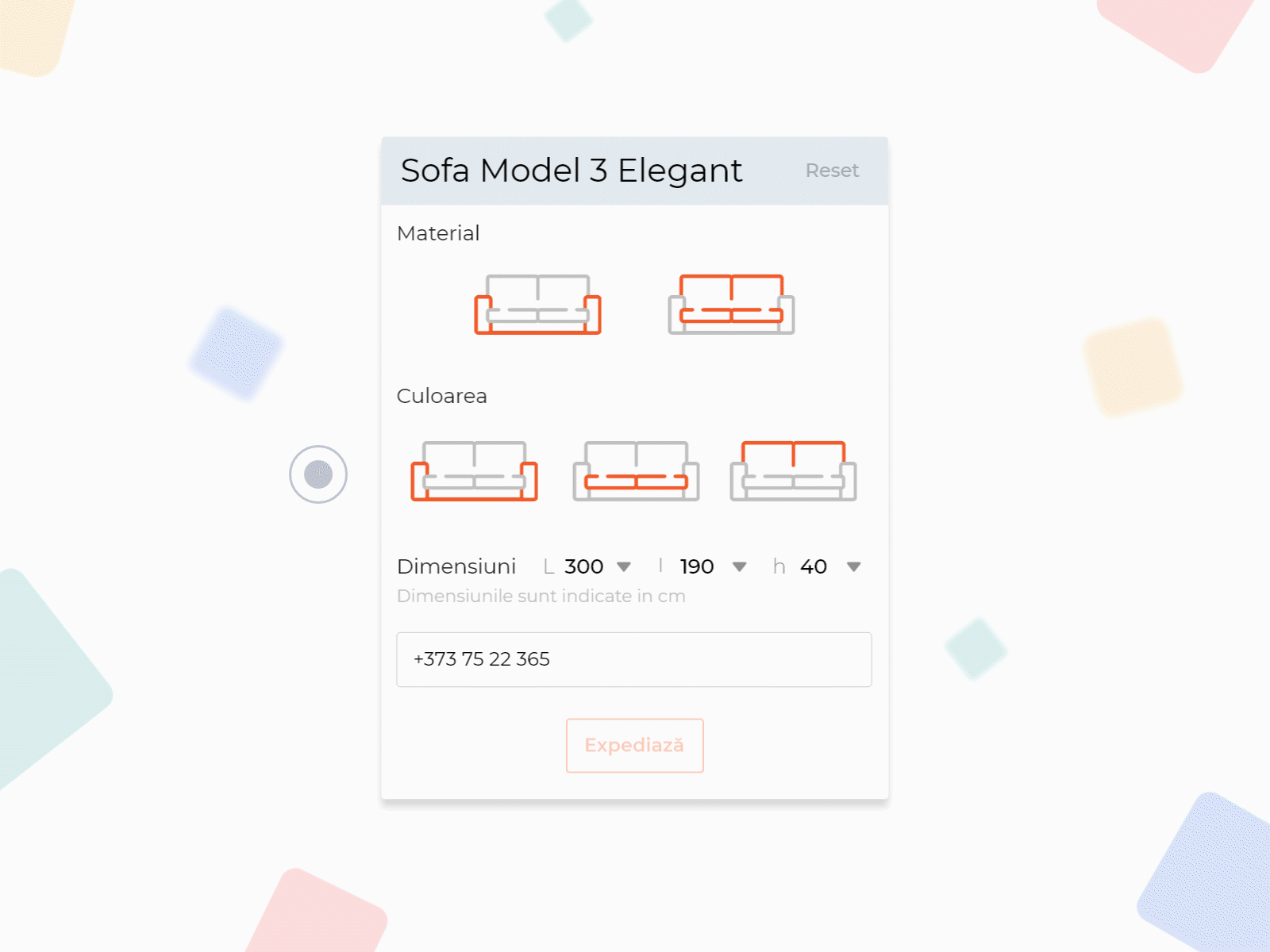 Board with furniture options app board custom design filter ui web