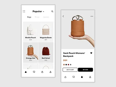Minimalistic Apparel Ecom App backpack bags design flat graphic design minimal minimalism minimalistic minimalistic design popular popular design typography ui ui design uiux ux web