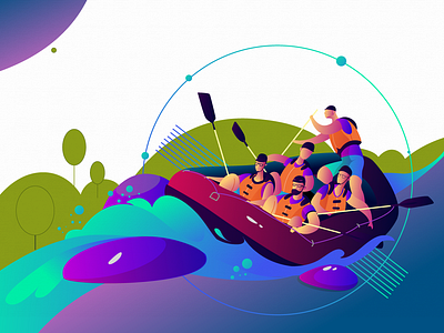 Challenge challenge challenger charecter design concept digital arts fun goals illustration simplicity style teamwork travel ui unity vector water rafting web illustration