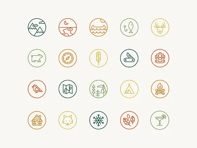 Wedding Fest Icons bear camping deer fishing icons illustration leaves mountains outdoors trees wedding wilderness wolf woods