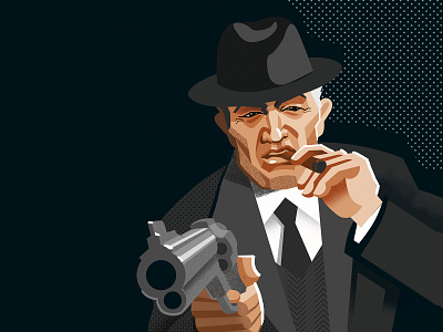 Illustration for the game "Mafia" character cigar game gangster illustration mafia the man in the hat weapons