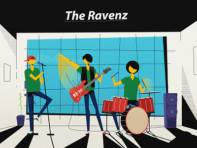 The Ravenz 2d artists character drummer guitar illustration minimal music band musician singer storyboard vector visual style vocalist