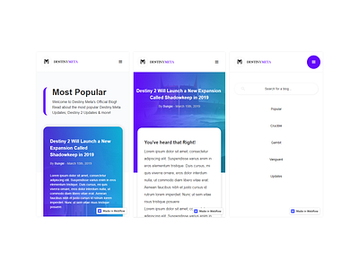 Destiny Meta Mobile Blog (Made in Webflow) adobexd blogs cssgrid destiny destiny meta flexbox lorem ipsum materialdesign responsive web design web development webflow webflowgrid
