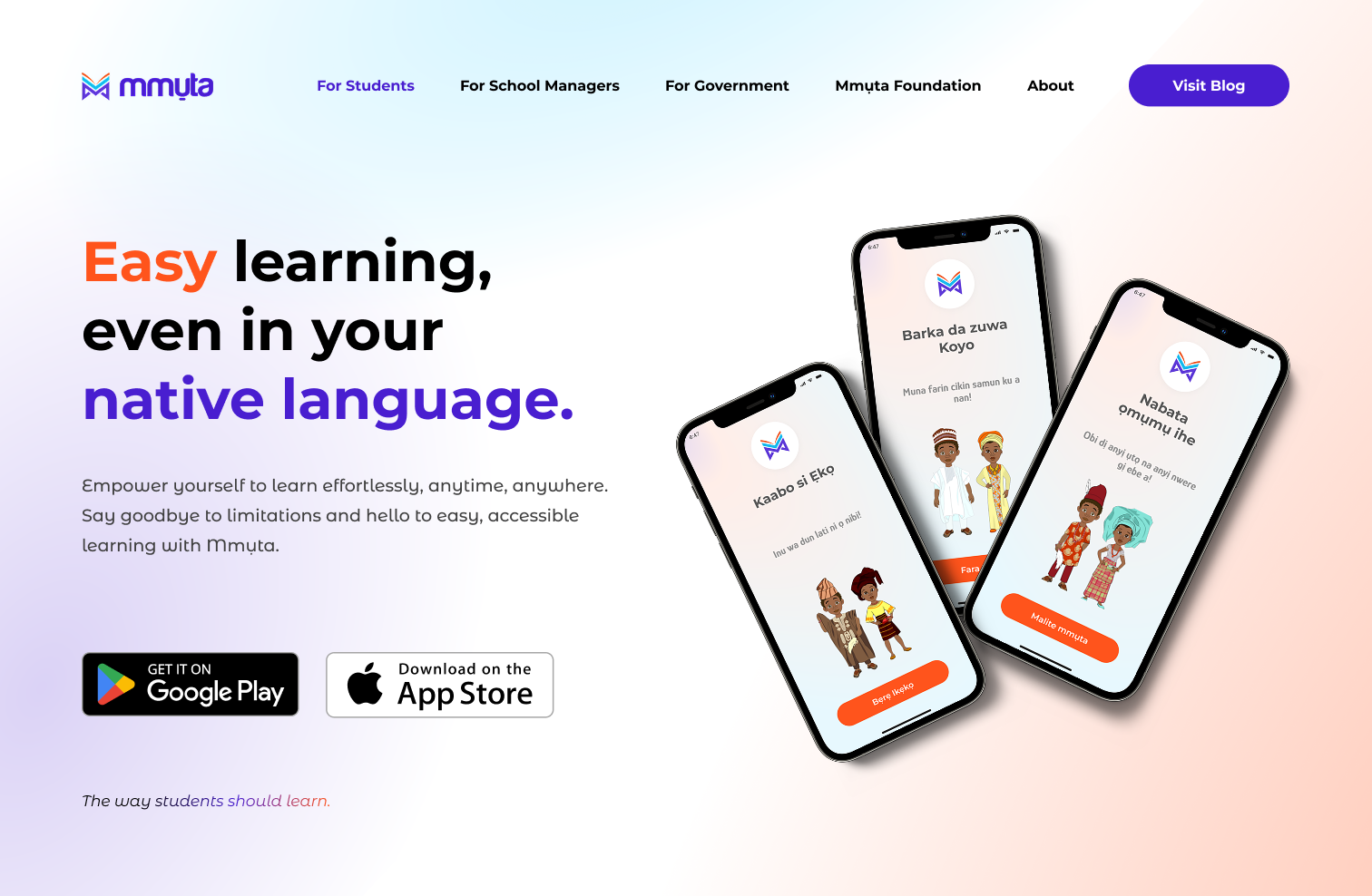 Mmuta EdTech Landing Page Design + App Design app design colorful creative edtech educational edutech figma gradient landing page language learn mobile app mockup modern nigerian playful ui ui design uiux