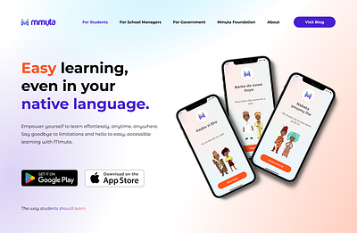 Mmuta EdTech Landing Page Design + App Design app design colorful creative edtech educational edutech figma gradient landing page language learn mobile app mockup modern nigerian playful ui ui design uiux