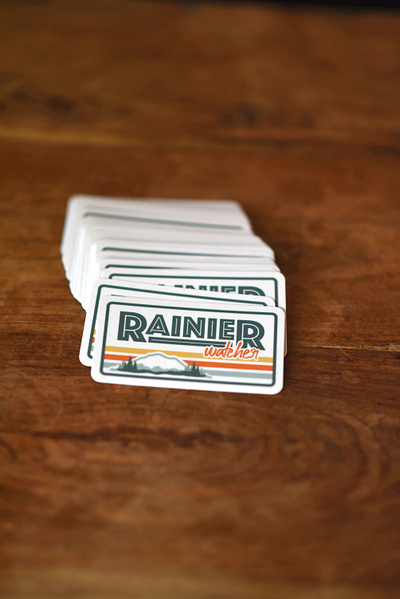 Rainier Watcher Stickers desaturated green illustrator mount rainier orange rainier watch rainier watcher retro sage sticker yellow