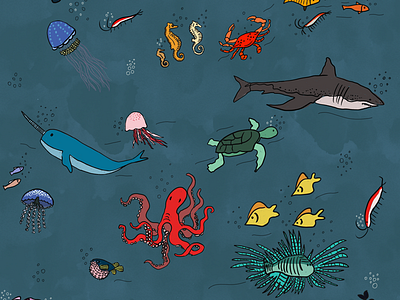 Under the Sea conservation corals digital illustration fishes marine animals oceans turtles whales