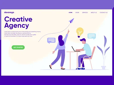 CREATIVE AGENCY LANDING PAGE DESIGN app davarega studio design flat design flat illustration illustration landing page landing page ui layout simple design ui design