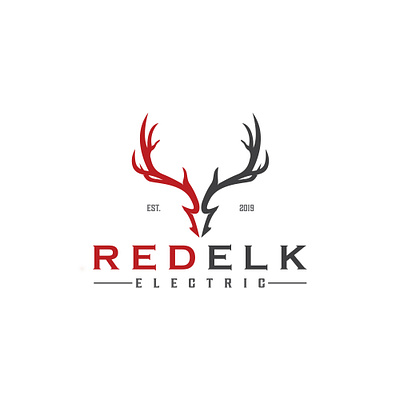 Red Elk Electric company creative deer e logo electic elk horn illustration professional r letter red retro typography unique