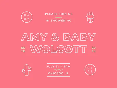 🍼 💌 baby baby girl baby shower cactus flat invitation invite llama minimal party