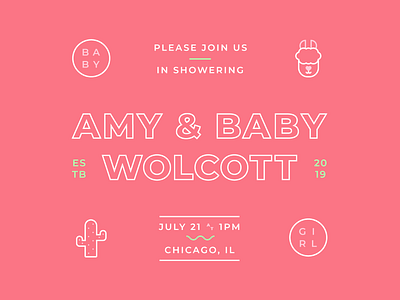 🍼 💌 baby baby girl baby shower cactus flat invitation invite llama minimal party