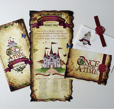 Once Upon A Time - Invitation butterflies castle diecut illustration invitation print ribbon vector