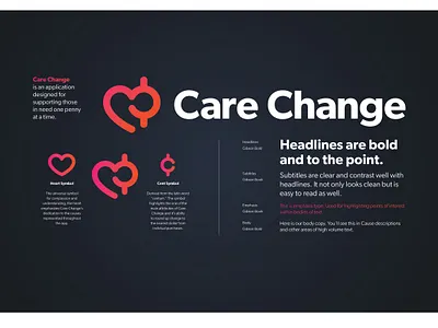Care Change Logo & Type app application branding charity charity app design guidelines health heart icon logo money money app typography ui ui design ux