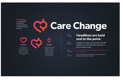 Care Change Logo & Type app application branding charity charity app design guidelines health heart icon logo money money app typography ui ui design ux