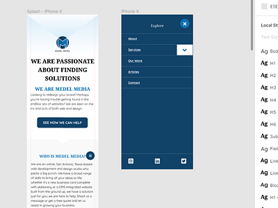 Medel Media mobile designs figma home page web design