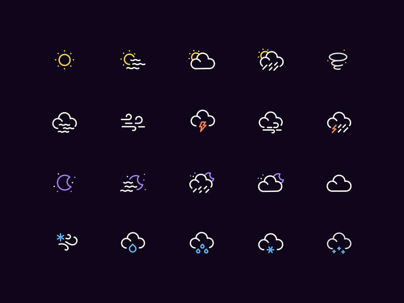 Weather icon set - Dark branding dark design flat icon icon set icons set illustration illustrator logo minimal set icon ui vector weather