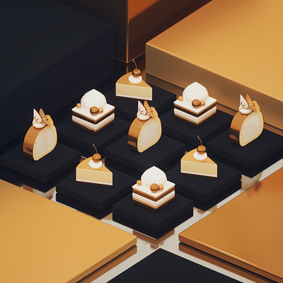 A group of Cake 2.5d c4d design food