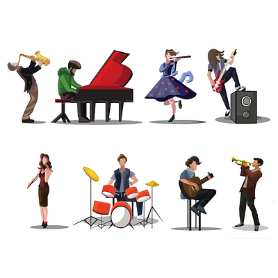 Musicians 2d 2d art banner blue design flat graphic guitar illustration illustrator minimal music music art musician pianist red vector violin web website