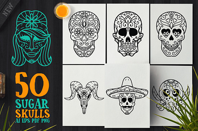 50 Vector Sugar Skulls celebration dead death deaths decoration halloween head mexican scare skeleton skull skull design skull head skulls sugar tattoo vector vector skull vector skulls vector sugar skulls