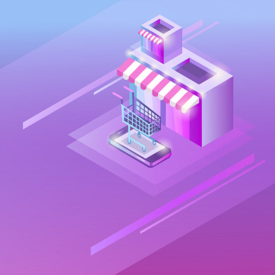 isometry alone drawing e commerce e commerce app gradient illustration isometric isometry ultraviolet vector