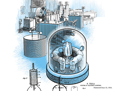 Illustration for the energy company electricity illustration technical illustration tesla