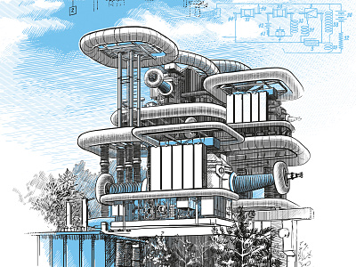 Illustration for the energy company electricity illustration technical illustration tesla