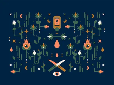 Night Bloom botanical dark eye flat flowers geometric illustration moon nature plants symetry vegetal