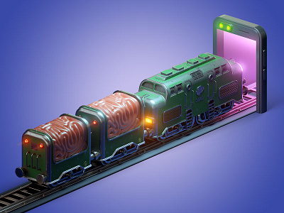 Train of thought 3d 3d art c4d mobile rails thought train