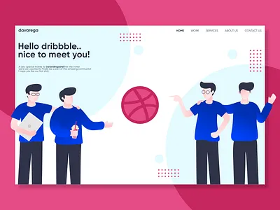 hello dribble! app davarega studio design first shot flat design flat illustration hello dribbble illustration landing page landing page ui