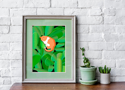 Sleep cat almaty alone animals art artwork cactus cat cats design green illustration light mood plants shadow space spaceart vector