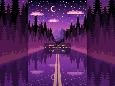 Stop time art blackorbitart colorful creative forest game graphics design illustration landscape minimalism moon mountains purple retrowave vaporwave vector vector graphics