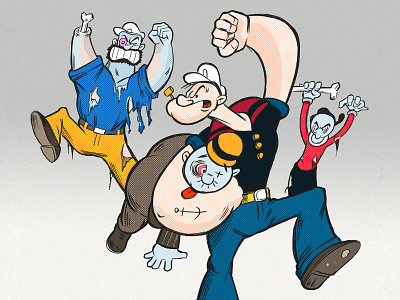 Popeye hates zombies cartoon cartoons character design comic art comics illustration ink and pen ink art line art popeye retro zombies