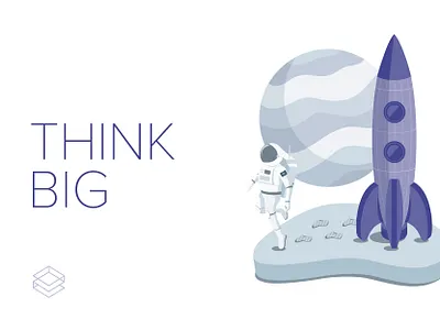 TrueLayer Values • Think Big astronaut culture design system fintech illustration illustrator isometric people planet rocket space technology values vector