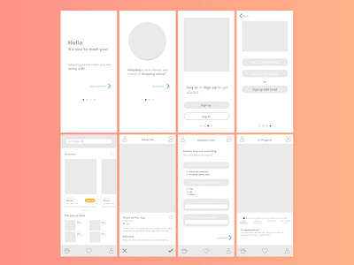 wireframe experience design (House Pet Adoption Experience) adobexd app product design ui ux