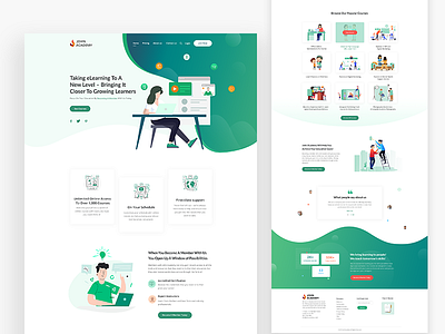 John Academy colourful design e learning ecommerce education website gradient illustraion illustration landing page online learning typography usa ux ux design web web design