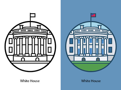 White House america american building capitol congress dc design dome famous building flag government house illustration landmark landscape politic us vector washington white