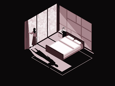 ...somewhere in megapolis... alone drawing duotone flat illustration illustrator interior isometric isometry megapolis room woman