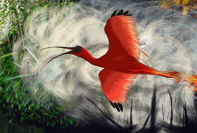 Widefire amazon artwork bird brush climate change danger drawing editorial illustration landscape large nature photoshop smoke speedpainting tupi wildfire