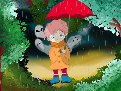 Eli and three friendly ghost art design flat flat art illustration minimal vector