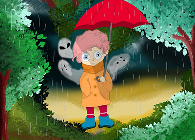 Eli and three friendly ghost art design flat flat art illustration minimal vector