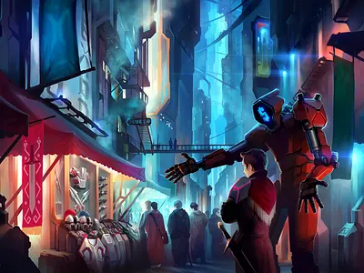 Bazar 2d aleksey litvishkov art cyberpunk illustration sci fi xsolla арт иллюстрация киберпанк литвишков