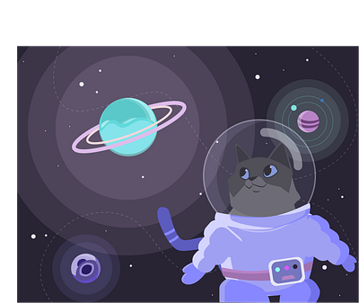 space cat flat illustration minimal vector web website
