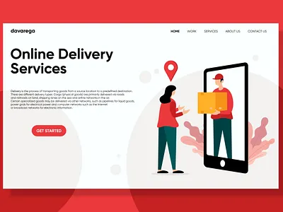LANDING PAGE FLAT DESIGN ONLINE DELIVERY SERVICES app davarega studio design flat design flat illustration illustration landing page landing page ui layout simple design