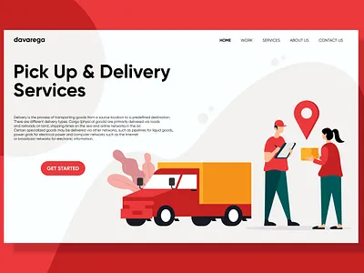 LANDING PAGE FLAT DESIGN PICKUP AND DELIVERY SERVICES app davarega studio design flat design flat illustration illustration landing page landing page ui layout simple design ui design