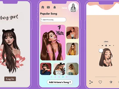 Ariana Grande's Music App ariana grande art artist digital illustration digitalart girl ios8 like love mokup music music app music art paint painting pink rate song uidesign uiux