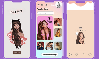 Ariana Grande's Music App ariana grande art artist digital illustration digitalart girl ios8 like love mokup music music app music art paint painting pink rate song uidesign uiux