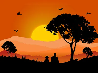 The Beautiful Sunset animal artist artwork design flat design human illustration illustrator silhoutte ux vector vector art