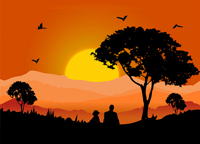 The Beautiful Sunset animal artist artwork design flat design human illustration illustrator silhoutte ux vector vector art